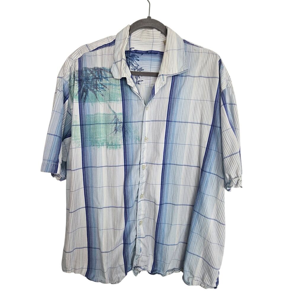 Tommy Bahama Mens Plaid Hawaiian Shirt Sz XXL Resortwear Tropical Beach Vacation
